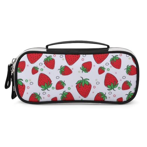 JiuPopular Tragbare Kosmetiktasche aus PU, Erdbeeren-Schreibwaren-Tasche als Federmäppchen für Büro und Schule, Geschäftsreise oder kleine Werkzeugbox, Make-up-Tasche für Mädchen von JiuPopular