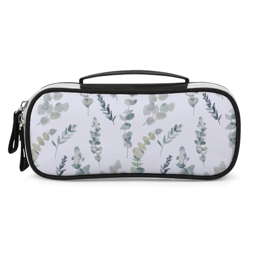 JiuPopular Tragbare Kosmetiktasche aus PU, Eukalyptusblätter, Schreibwaren-Tasche als Federmäppchen für Büro und Schule, Geschäftsreise oder kleine Werkzeugbox, Make-up-Tasche für Mädchen von JiuPopular