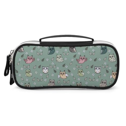 JiuPopular Tragbare Kosmetiktasche aus PU, Eulenmotiv, Schreibwaren-Tasche als Federmäppchen für Büro und Schule, Geschäftsreise oder kleine Werkzeugbox, Make-up-Tasche für Mädchen von JiuPopular