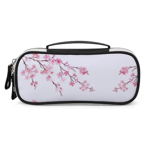 JiuPopular Tragbare Kosmetiktasche aus PU, Kirschblüten, Schreibwaren-Tasche als Federmäppchen für Büro und Schule, Geschäftsreise oder kleine Werkzeugbox, Make-up-Tasche für Mädchen von JiuPopular