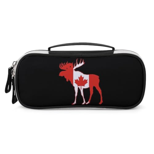JiuPopular Tragbare Kosmetiktasche aus PU, Motiv: Kanada-Hirsch-Schreibwaren-Tasche als Federmäppchen für Büro und Schule, Geschäftsreise oder kleine Werkzeugbox, Make-up-Tasche für Mädchen von JiuPopular