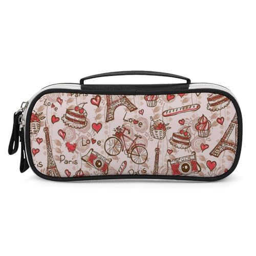 JiuPopular Tragbare Kosmetiktasche aus PU, Motiv: Paris Eiffelturm, Schreibwaren-Tasche als Federmäppchen für Büro und Schule, Geschäftsreise oder kleine Werkzeugbox, Make-up-Tasche für Mädchen von JiuPopular