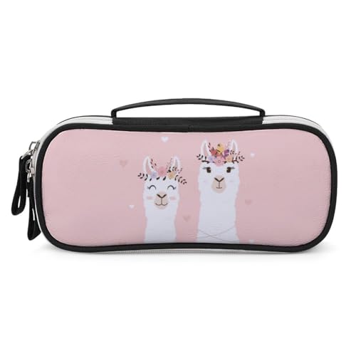 JiuPopular Tragbare Kosmetiktasche aus PU, niedliche LamaSchreibwaren-Tasche als Federmäppchen für Büro und Schule, Geschäftsreise oder kleine Werkzeugbox, Make-up-Tasche für Mädchen von JiuPopular