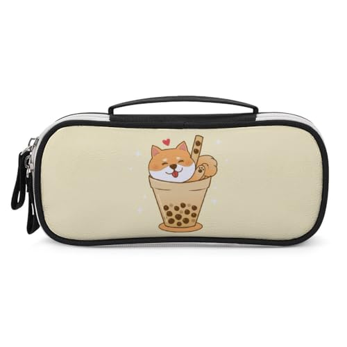 JiuPopular Tragbare Kosmetiktasche aus PU, niedliche Shiba InuStationery Tasche verwendet als Federmäppchen für Büro und Schule, Geschäftsreise oder kleine Werkzeugbox, Mädchen Make-up-Tasche von JiuPopular