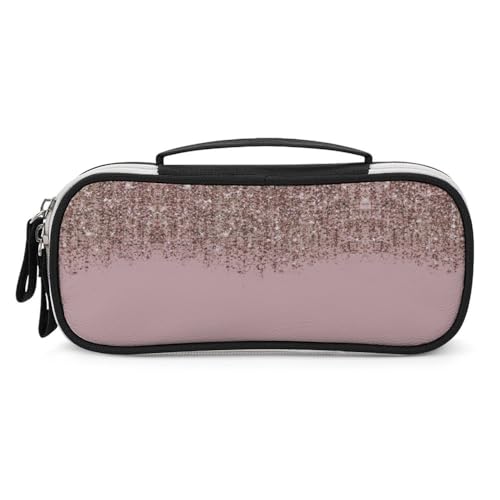 JiuPopular Tragbare Kosmetiktasche aus PU, rosafarbenes Rotgold, Glitzer, Schreibwaren-Tasche als Federmäppchen für Büro und Schule, Geschäftsreise oder kleine Werkzeugbox, Make-up-Tasche für Mädchen von JiuPopular