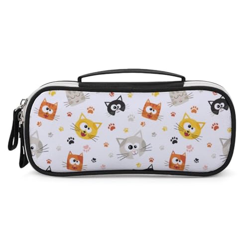 JiuPopular Tragbare Kosmetiktasche aus PU, schöne Cartoon-Kate-Schreibwaren-Tasche als Federmäppchen für Büro und Schule, Geschäftsreise oder kleine Werkzeugbox, Make-up-Tasche für Mädchen von JiuPopular
