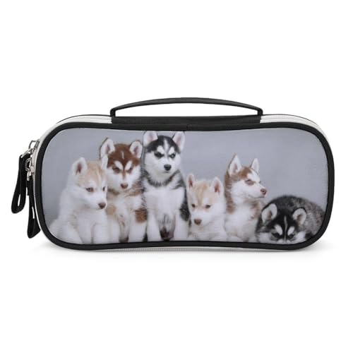 JiuPopular Tragbare Kosmetiktasche aus PU, schöne HuskySchreibwaren-Tasche als Federmäppchen für Büro und Schule, Geschäftsreise oder kleine Werkzeugbox, Make-up-Tasche für Mädchen von JiuPopular