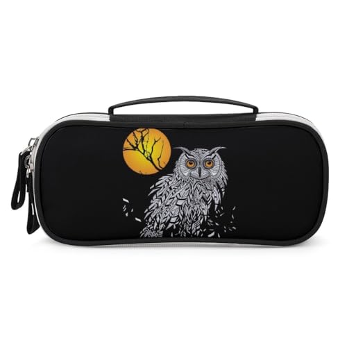 JiuPopular Tragbare Kosmetiktasche aus PU, schwarze Eule, Schreibwaren-Tasche als Federmäppchen für Büro und Schule, Geschäftsreise oder kleine Werkzeugbox, Make-up-Tasche für Mädchen von JiuPopular