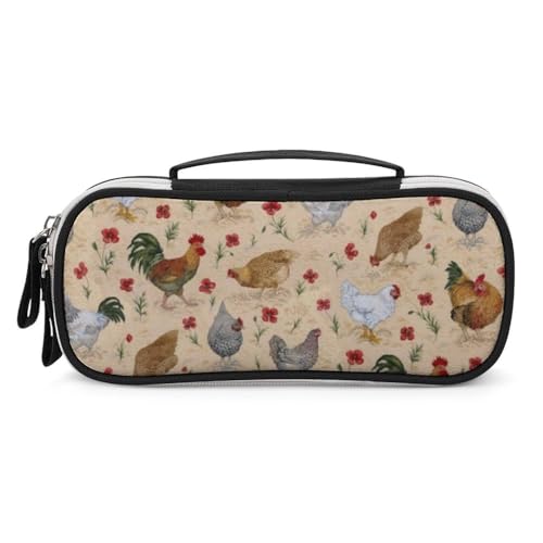 JiuPopular Tragbare Kosmetiktasche aus PU, viele Hühner, Schreibwaren-Tasche als Federmäppchen für Büro und Schule, Geschäftsreise oder kleine Werkzeugbox, Make-up-Tasche für Mädchen von JiuPopular