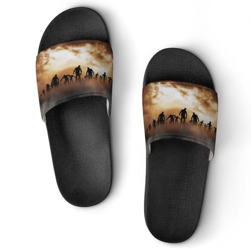 JiuPopular Zombies Dead Men Walking Body at Night Sliders for Men And Women, Non-Slip Slides, Schwarzer Stil, 42.5 EU von JiuPopular