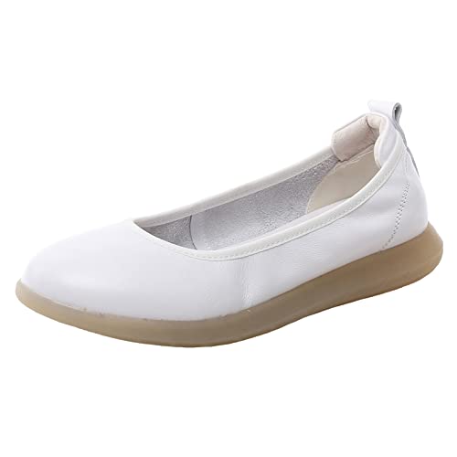 JiuQing Ballerinas Damen Krankenschwester Büro Arbeitsschuhe Slip-On Weicher Boden rutschfeste Bequeme Pumps,Weiß,38 EU von JiuQing