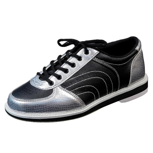 JiuQing Bowling-Schuhe Für Herren Damen Modische Bowling-Trainings-Sneaker Mit Schiebesohle,Silber,43 EU von JiuQing