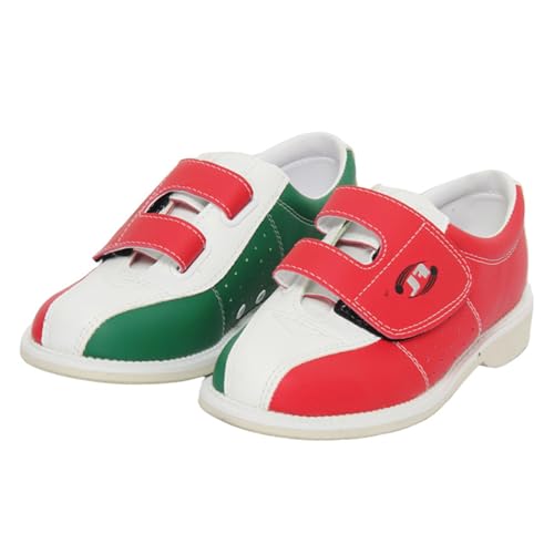 JiuQing Bowlingschuhe Herren Damen Anfänger Indoor Bowling Trainingsschuhe Gleitsohle Haken-Schleife Leicht,Rot,38 EU von JiuQing