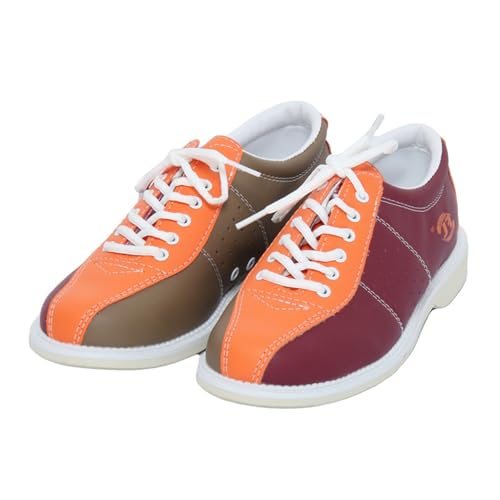JiuQing Bowlingschuhe Herren Damen Wildleder Gleitsohle Anfänger Bowling Trainingsschuhe Leichte Schnürschuhe,Rot,38 EU von JiuQing