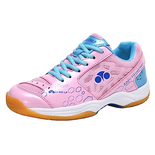 JiuQing Damen-Badminton-Schuhe Tennis- Und Pickleball-Sneaker Atmungsaktive Leichte Hallenschuhe,Rosa,40 EU von JiuQing