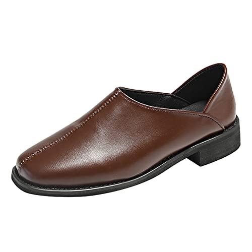 JiuQing Damen-Loafer Zum Hineinschlüpfen Flache Schuhe Mit Quadratischem Kopf Niedrigem Absatz Formelle Büroschuhe,Braun,39 EU von JiuQing