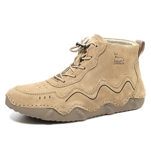 JiuQing Damen-Winterstiefel Flach Mit Fell Gefüttert Für Outdoor-Walking Wildleder Lässige Stiefeletten,Braun,39 EU von JiuQing