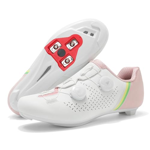 JiuQing Fahrradschuhe Herren Damen Rennradschuhe Kompatibel Mit Peloton SPD-Reitschuhen Mit Delta Cleats,Rosa,38 EU von JiuQing