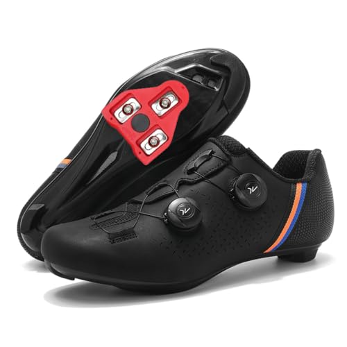 JiuQing Fahrradschuhe Herren Damen Rennradschuhe Kompatibel Mit Peloton SPD-Reitschuhen Mit Delta Cleats,Schwarz,42 EU von JiuQing