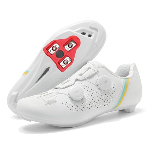 JiuQing Fahrradschuhe Herren Damen Rennradschuhe Kompatibel Mit Peloton SPD-Reitschuhen Mit Delta Cleats,Weiß,40 EU von JiuQing