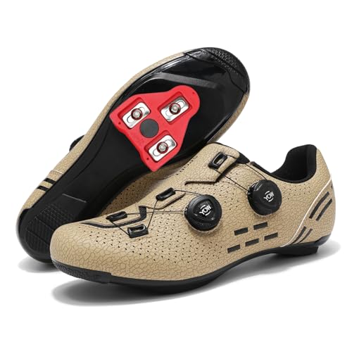 JiuQing Fahrradschuhe Unisex Kompatibel Mit Peloton Road Indoor-Bike-Schuhen Verstellbarer Verschluss Mit Delta Cleats,Braun,46 EU von JiuQing