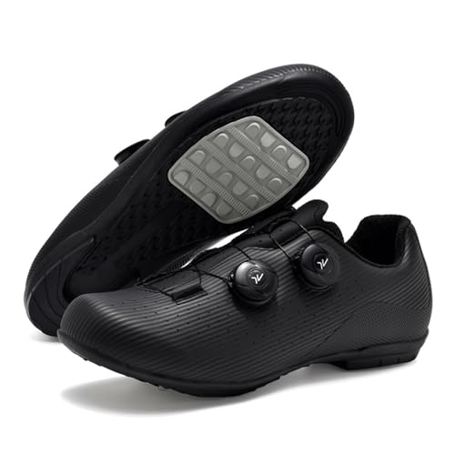 JiuQing Flache Fahrrad-Sneaker Für Herren rutschfest Ohne Verschluss Lässige Rennradschuhe Zum Gehen Und Arbeiten,Schwarz,38 EU von JiuQing