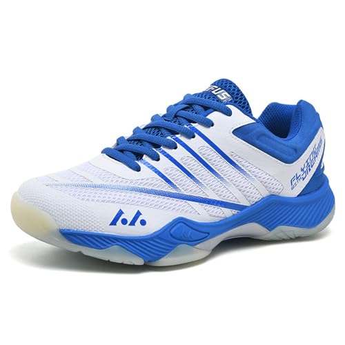 JiuQing Herren Badminton-Schuhe Leichte Volleyball-Tennisschuhe Turnschuhe Atmungsaktiv rutschfest,Blau,43 EU von JiuQing