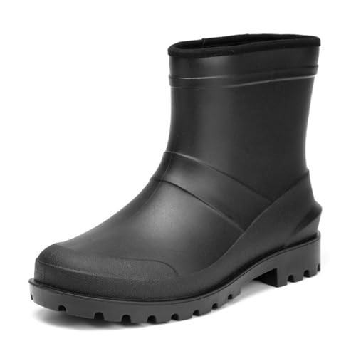 JiuQing Herren Bootsschuhe wasserdichte Regenstiefel Mit Niedrigem Absatz rutschfeste Gartenschuhe Für Den Außenbereich Angelstiefel,Schwarz,46 EU von JiuQing