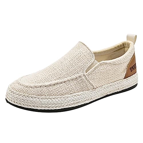 JiuQing Herren Canvas Loafers Slip-On Wanderschuhe Leinen Flache Sommer Casual Espadrilles,Beige,43 EU von JiuQing