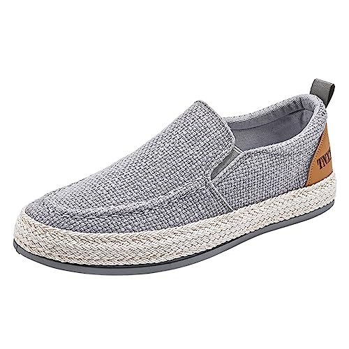JiuQing Herren Canvas Loafers Slip-On Wanderschuhe Leinen Flache Sommer Casual Espadrilles,Grau,43 EU von JiuQing