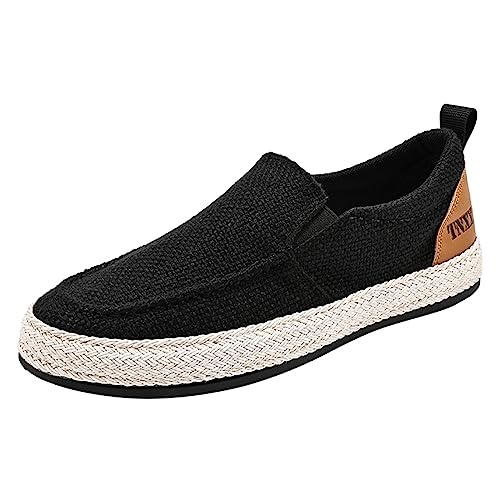 JiuQing Herren Canvas Loafers Slip-On Wanderschuhe Leinen Flache Sommer Casual Espadrilles,Schwarz,43 EU von JiuQing