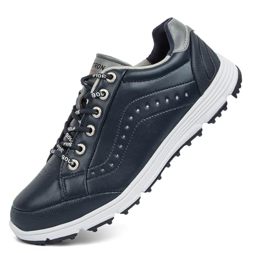 JiuQing Herren Golfschuhe Mode Spikeless Leder Golf Trainer Anti-Rutsch Outdoor Walking Sneaker,Blau,43.5 EU von JiuQing
