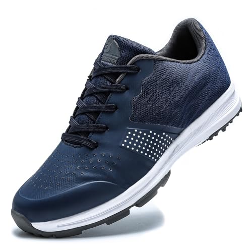 JiuQing Herren-Golfschuhe Wasserdicht Ohne Spikes Professioneller Golf-Sneaker Atmungsaktiv rutschfest Wanderschuhe,Blau,44 EU von JiuQing