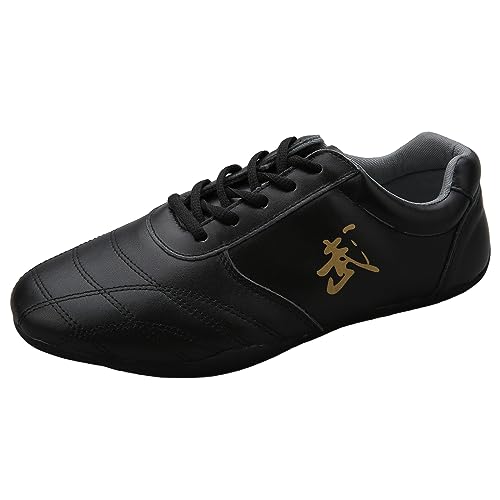 JiuQing Herren-Kampfsportschuhe Tai-Chi-Trainingsschuhe Weicher Boden rutschfest Barfuß Wing Chun Shaolin Kung-Fu-Schuhe,Schwarz,44 EU von JiuQing
