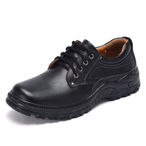 JiuQing Herren Leder Wanderschuhe Low Rise Schnürschuhe Outdoor Backpacking Camping Schuhe,Schwarz,40 EU von JiuQing