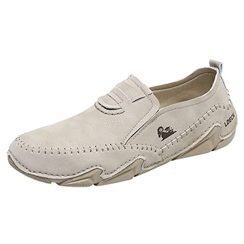 JiuQing Herren-Loafer Slip-On-Flats Weicher Boden Leicht Lässig Zum Gehen Fürs Büro Barfußschuhe,Beige,43 EU von JiuQing