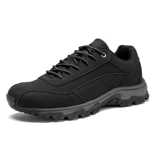 JiuQing Herren Low Rise Wanderschuhe Leder Wasserdicht Trail Camping Walking Sneakers,Schwarz,40 EU von JiuQing