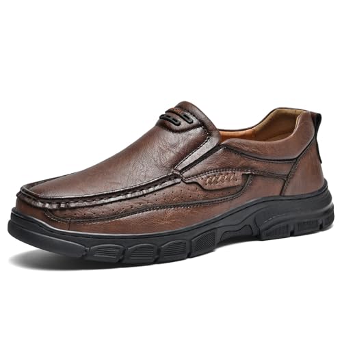 JiuQing Herren Low Rise Wanderschuhe Slip-On Leder Outdoor Sneakers Bequem Leicht,Brown b,38 EU JiuQing Herren Low Rise Wanderschuhe Slip-On Leder Outdoor Sneakers Bequem Leicht,Brown b,38 EU von JiuQing