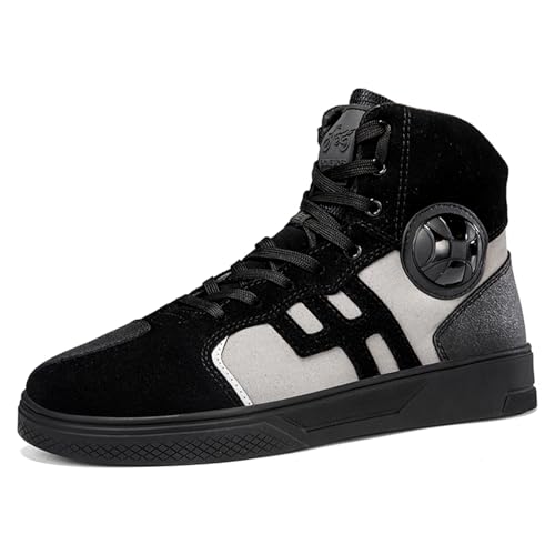 JiuQing Herren Motorradschuhe High Top Anti-Rutsch Straßenreitschuhe Wildleder Schnürstiefel Outdoor,Grau,38 EU von JiuQing