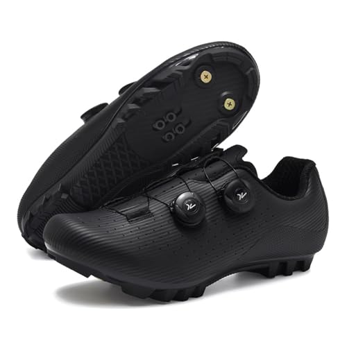 JiuQing Herren-Mountainbike-Schuhe Mit 2-Schrauben-SPD-Cleats Inklusive Kompatibler Outdoor-MTB-Fahrradschuhe,Schwarz,42 EU von JiuQing