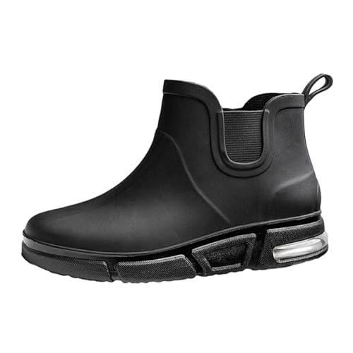 JiuQing Herren-Regenstiefeletten Chelsea-Boots Angelstiefel rutschfest Wasserdicht Für Den Garten Arbeitsstiefel,Schwarz,44 EU von JiuQing