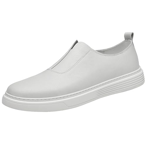 JiuQing Herren-Slip-On-Kleid-Sneaker Lässige Leder-Loafer Weiche Unterseite Arbeits-Wanderschuhe,Weiß,43 EU von JiuQing