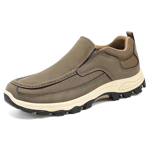 JiuQing Herren Slip-On Wanderschuhe Wildleder Outdoor Trekking Halbschuhe Leichte Weiche Sohle,Braun,43 EU von JiuQing
