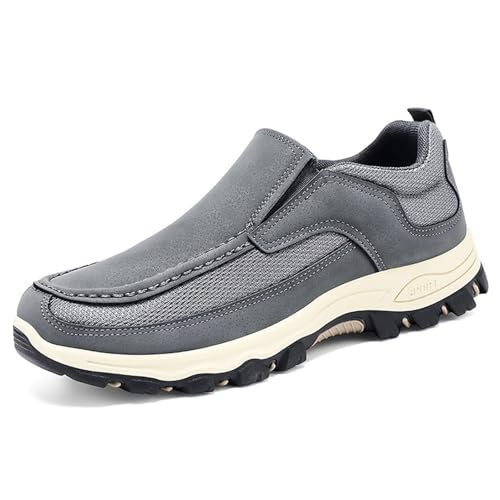 JiuQing Herren Slip-On Wanderschuhe Wildleder Outdoor Trekking Halbschuhe Leichte Weiche Sohle,Grau,41 EU von JiuQing
