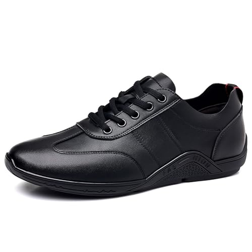 JiuQing Herren-Sneakers Lässige Oxfords Flache Schnür-Walking-Business-Schuhe,Schwarz,38 EU von JiuQing