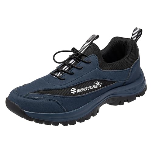 JiuQing Herren Trekking Wanderschuhe Low Rise Slip-On Wildleder Walking Trail Sneakers,Blau,47 EU von JiuQing