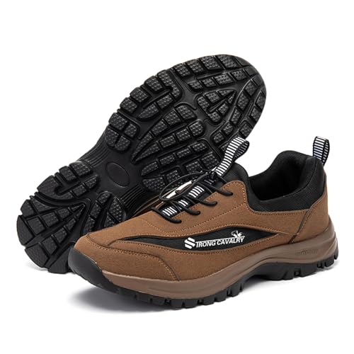 JiuQing Herren Trekking Wanderschuhe Low Rise Slip-On Wildleder Walking Trail Sneakers,Braun,48 EU von JiuQing