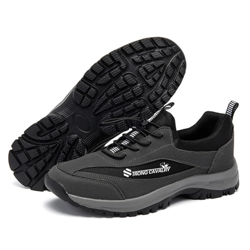 JiuQing Herren Trekking Wanderschuhe Low Rise Slip-On Wildleder Walking Trail Sneakers,Grau,48 EU von JiuQing