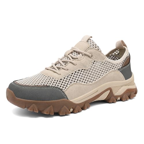 JiuQing Herren Wanderschuhe Leichte Mesh Low Rise Trail Running Schuhe Für Camping Outdoor,Beige,45 EU von JiuQing