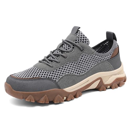JiuQing Herren Wanderschuhe Leichte Mesh Low Rise Trail Running Schuhe Für Camping Outdoor,Grau,42 EU von JiuQing